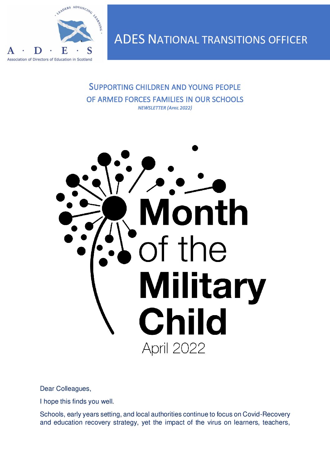 ADES National Transitions Officer Newsletter